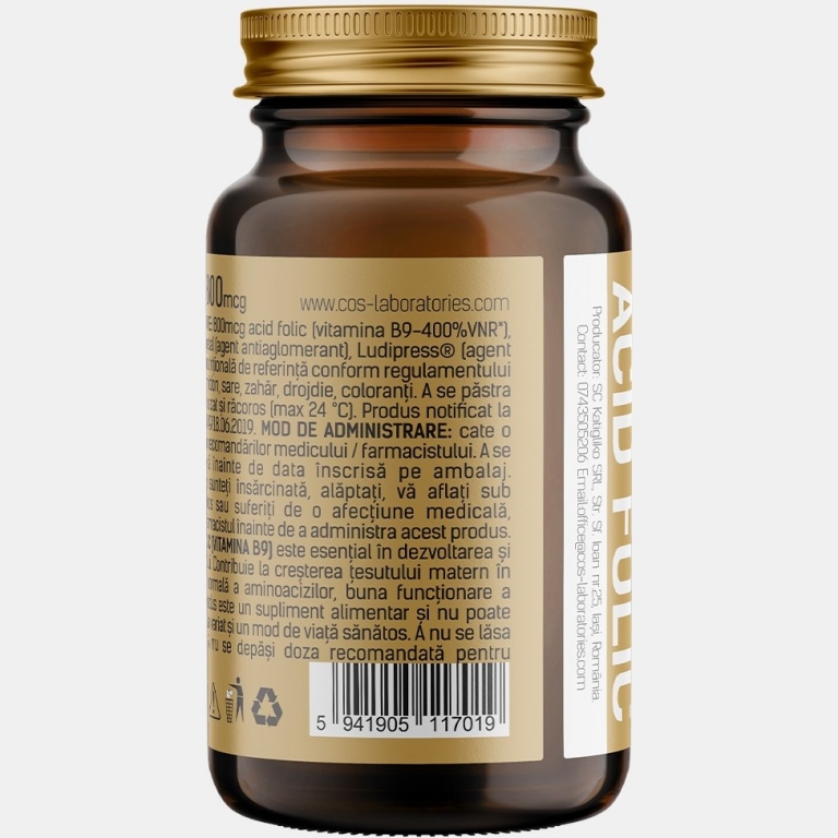 Acid folic [vitamina B9] 800mcg 120cp - COS LABORATORIES