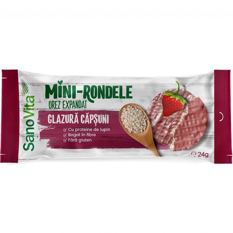 Minirondele expandate orez glazura capsuni 24g - SANOVITA