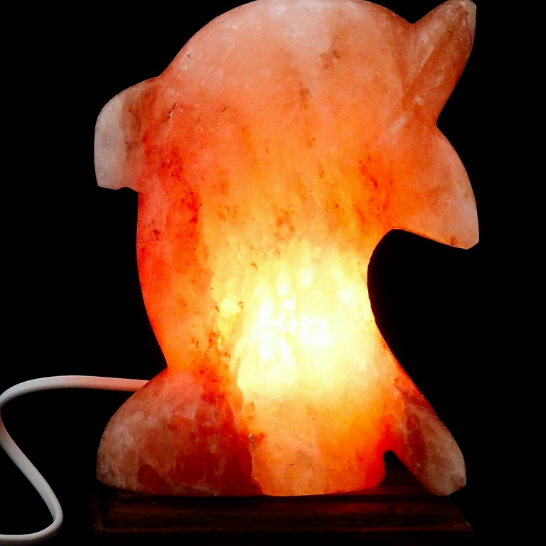 Veioza sare himalaya Delfin suport lemn 4kg - MONTE SALT CRYSTAL