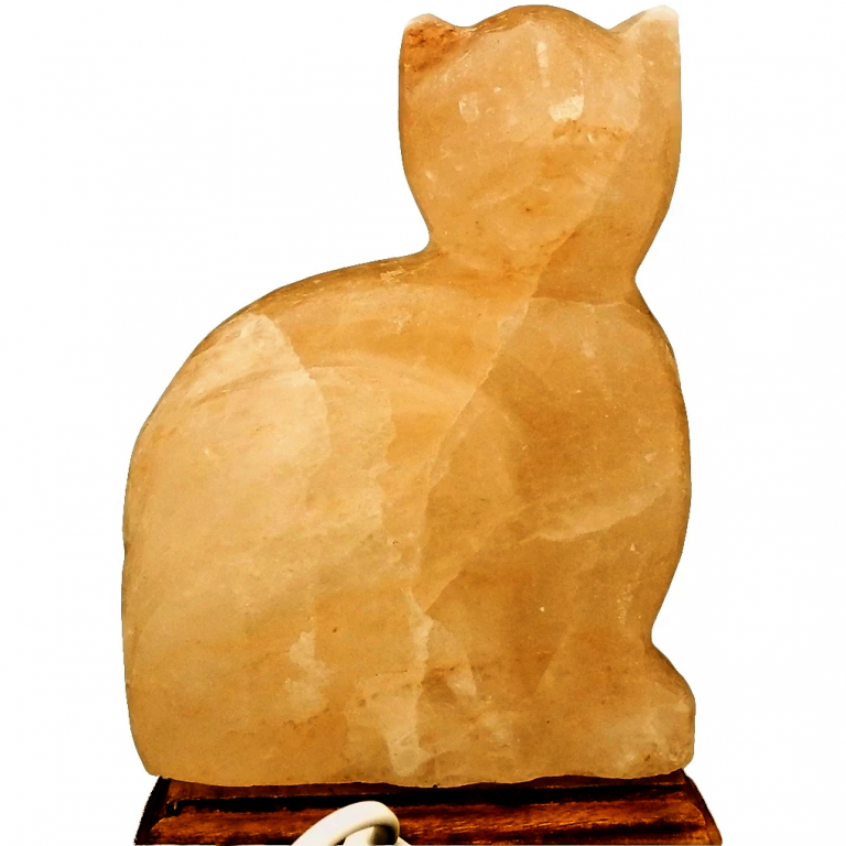 Veioza sare himalaya Pisica suport lemn 4kg - MONTE SALT CRYSTAL