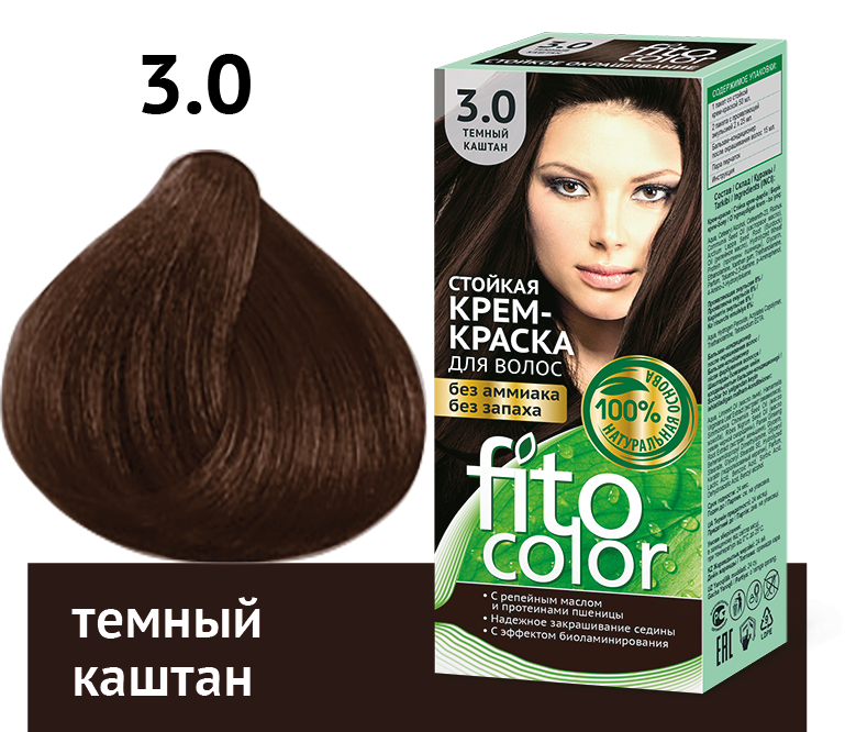 Vopsea crema par permanenta fara amoniac 3.0 castaniu inchis 115ml - FITO COLOR