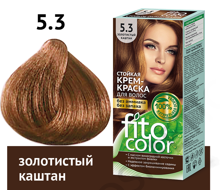 Vopsea crema par permanenta fara amoniac 5.3 castaniu auriu 115ml - FITO COLOR