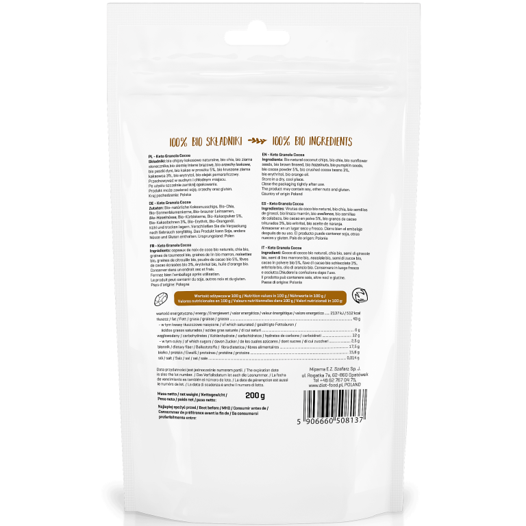 Granola keto cacao bio 200g - DIET FOOD