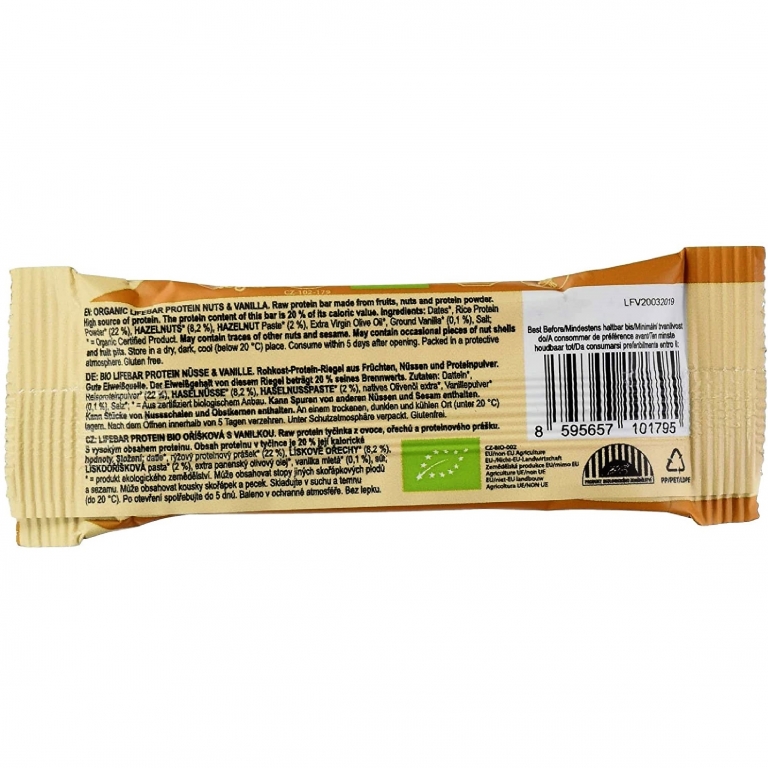 Baton proteic nuci vanilie raw bio 47g - LIFEBAR