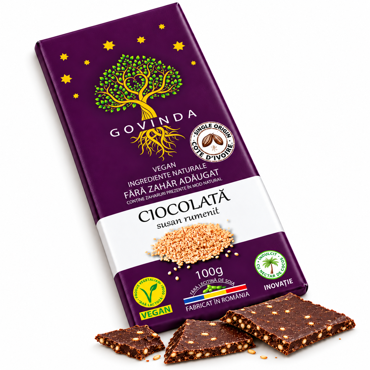 Ciocolata vegana 72%cacao susan rumenit fara zahar 100g - GOVINDA