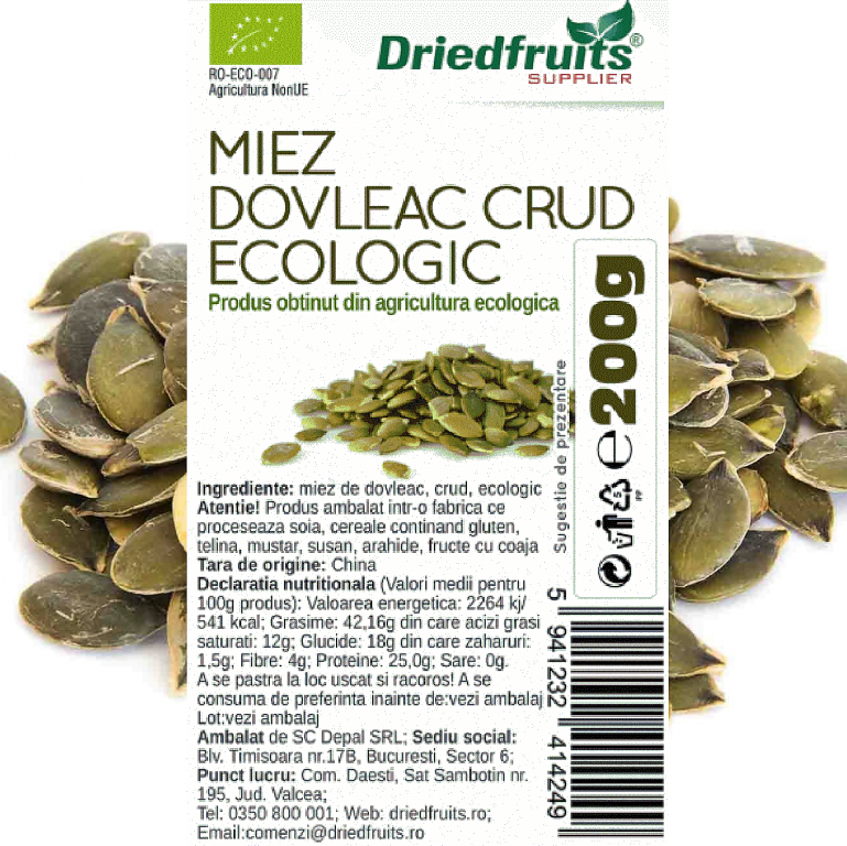 Seminte dovleac bio 150g - DRIED FRUITS