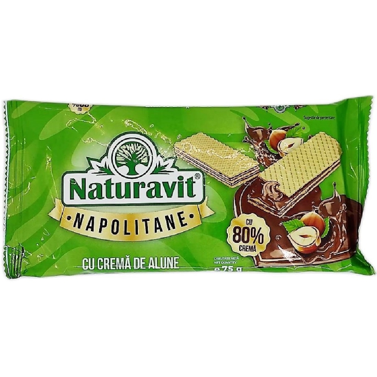 Napolitane crema alune cacao 75g - NATURAVIT