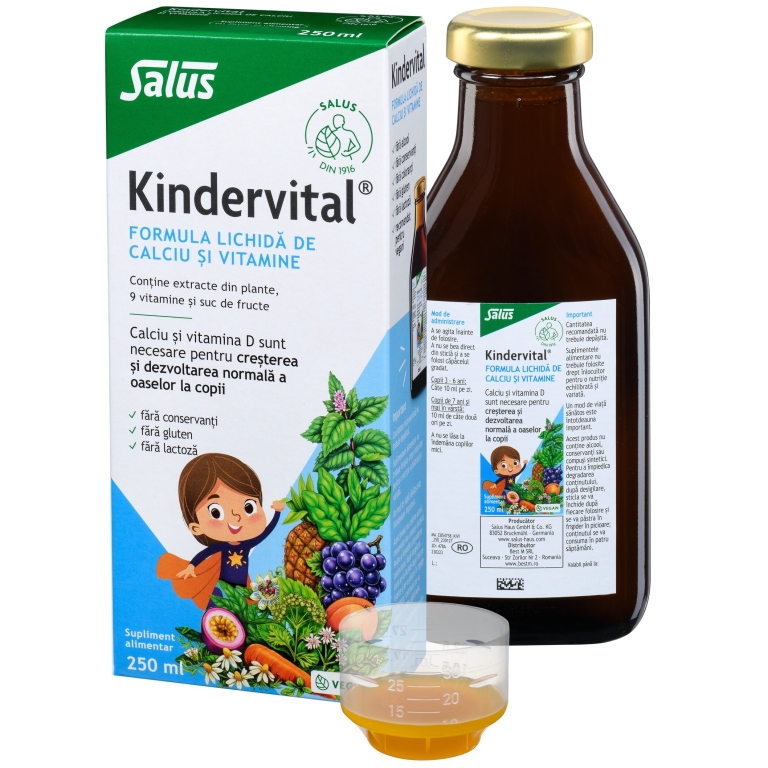 Formula Lichida Calciu Vitamine Copii Kindervital 250ml - Salus Haus