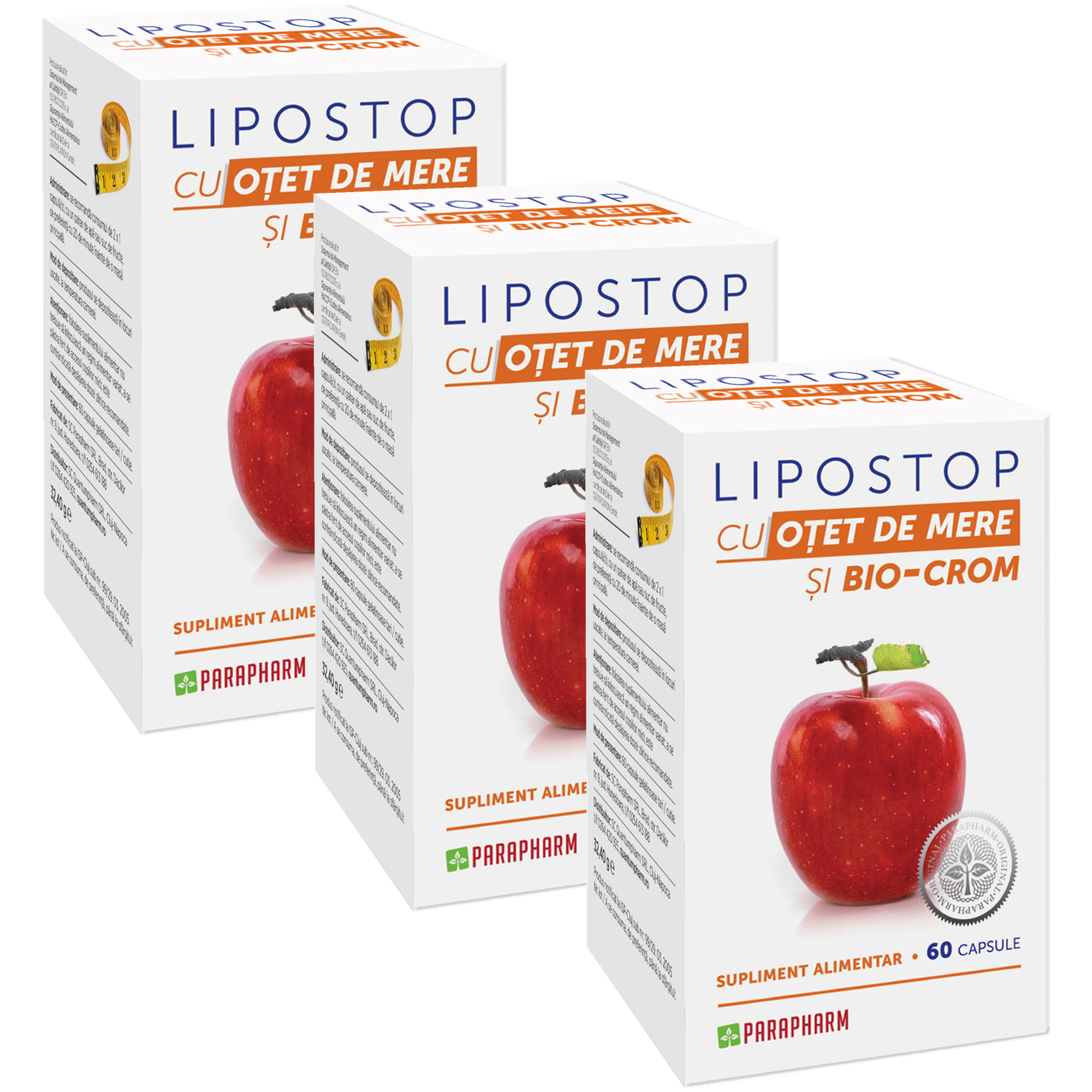Pachet Lipostop otet mere crom 3x60cps - PARAPHARM