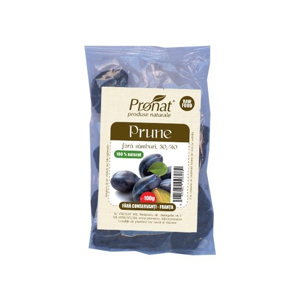 Prune uscate fara samburi natur 100g - PRONAT